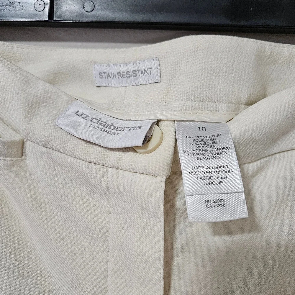 Liz Claiborne Lizsport Cream Stain Resistant‎ Straight Leg Dress Pants Womens 10